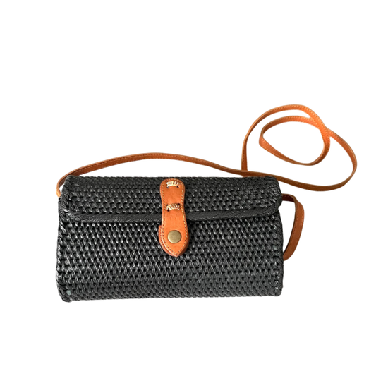 Barrel Rattan Purse - Black Purse Suzie Blue Canada