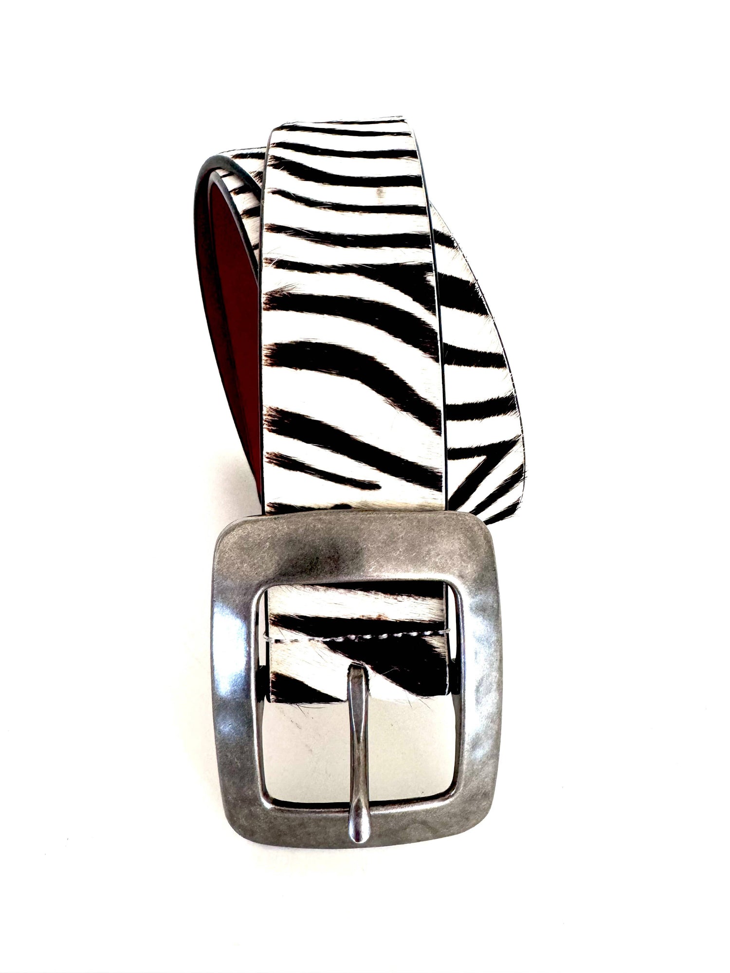 Zebra Print Leather Belt Ginger Blue