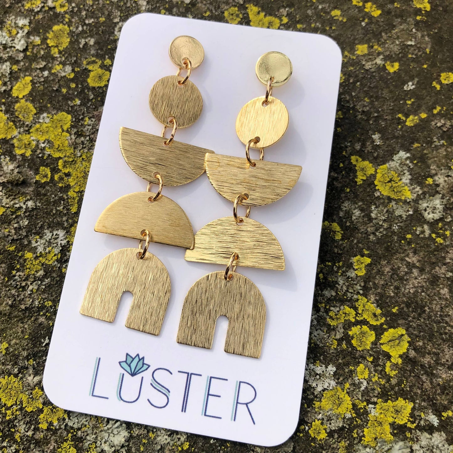 Brass Dangle Shapes Statement Earrings