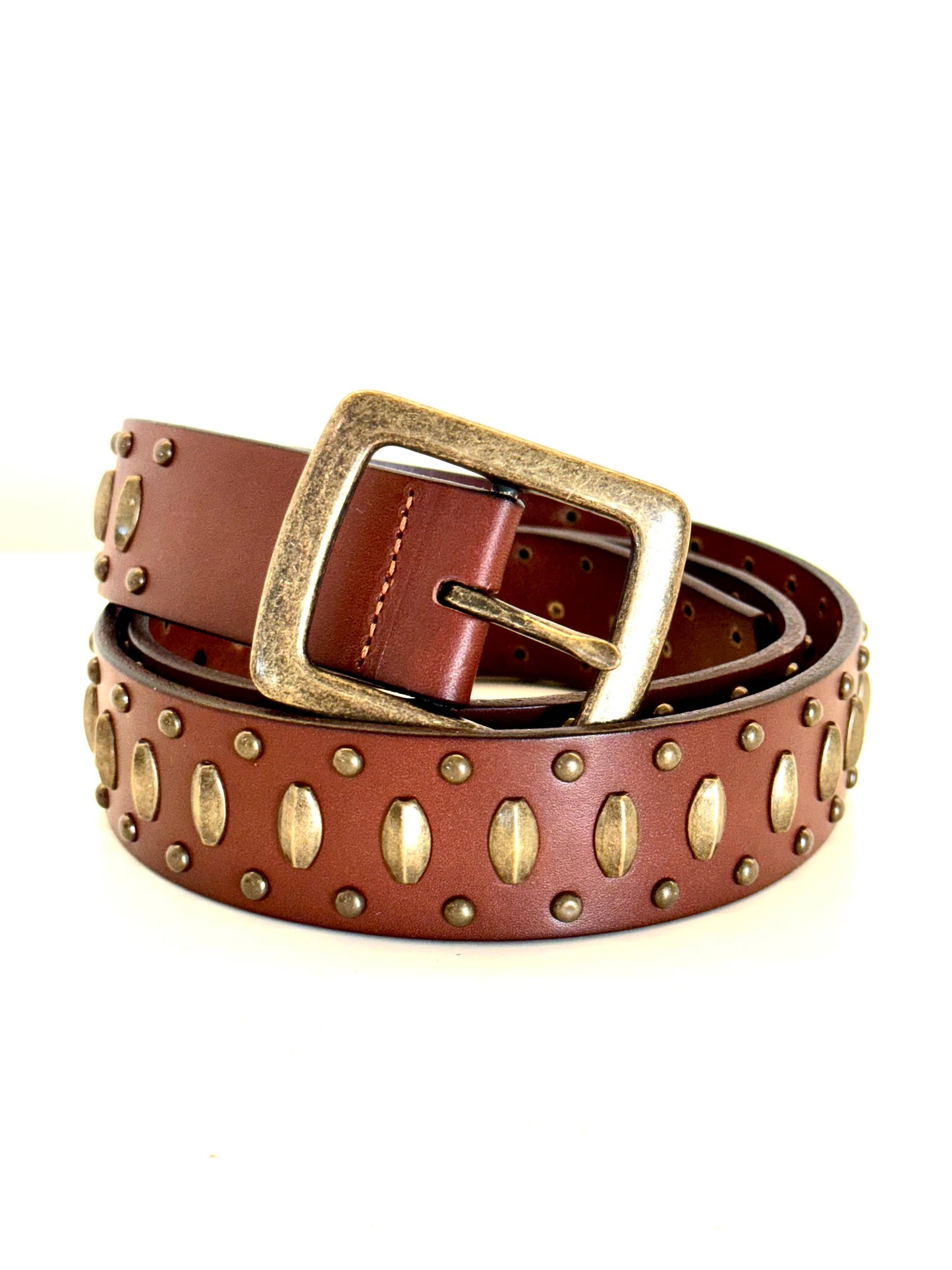 Ginger Blue - Cognac Leather with Aged Brass Studs Ginger Blue