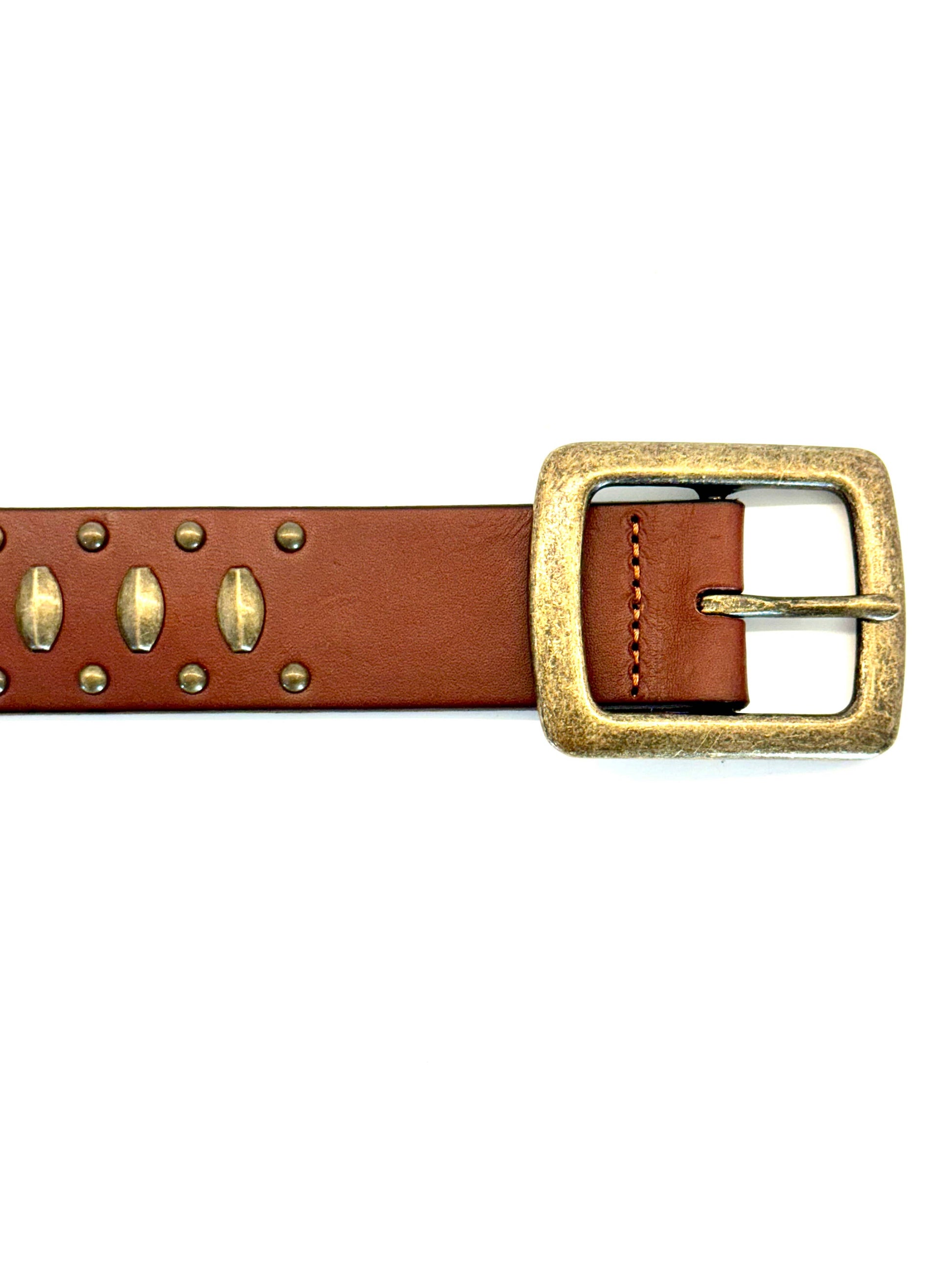 Ginger Blue - Cognac Leather with Aged Brass Studs Ginger Blue