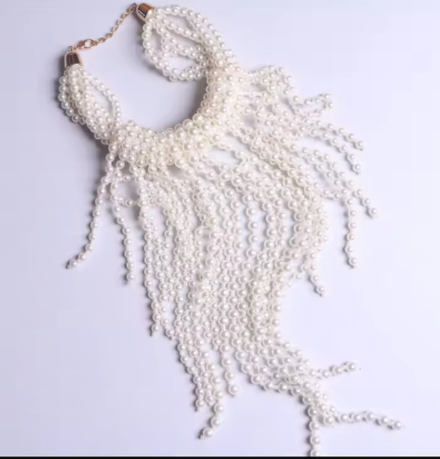 Pearl Fringe Bib Necklace