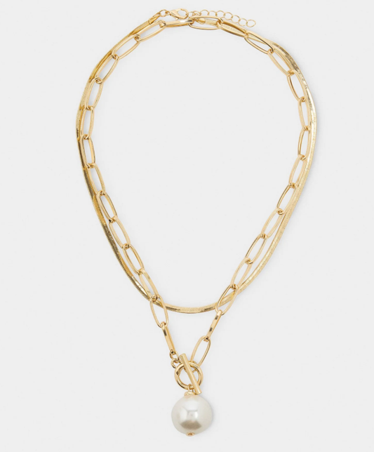 HoopLa - The Double Double- Pearl Necklaces 2 Chains stacked- PVD Jewelry HoopLa