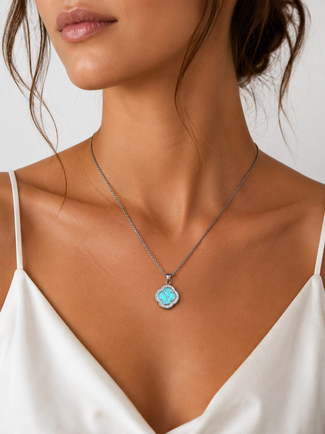 Turquoise Clover Pendant Necklace King of Glitz