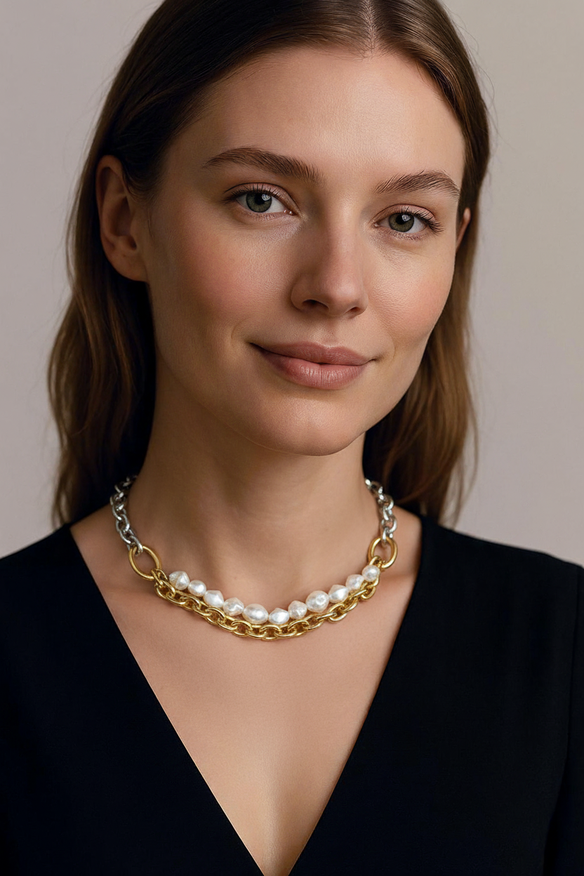 HoopLa - Biche Necklace- The mix of Pearls and Chains Accessories HoopLa