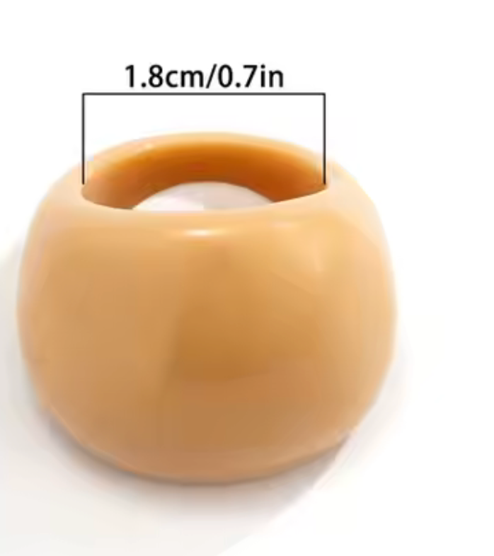 Small round beige ring, labeled with dimensions on a white background.