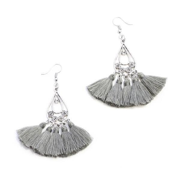 Tear Drop Tassel Earrings by Suzie Blue Canada Earrings Suzie Blue Canada Grey