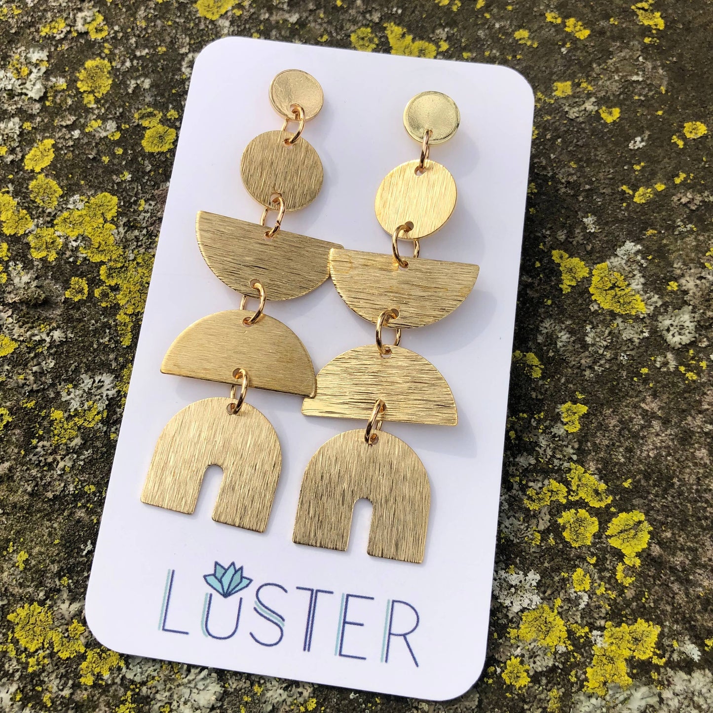 Brass Dangle Shapes Statement Earrings