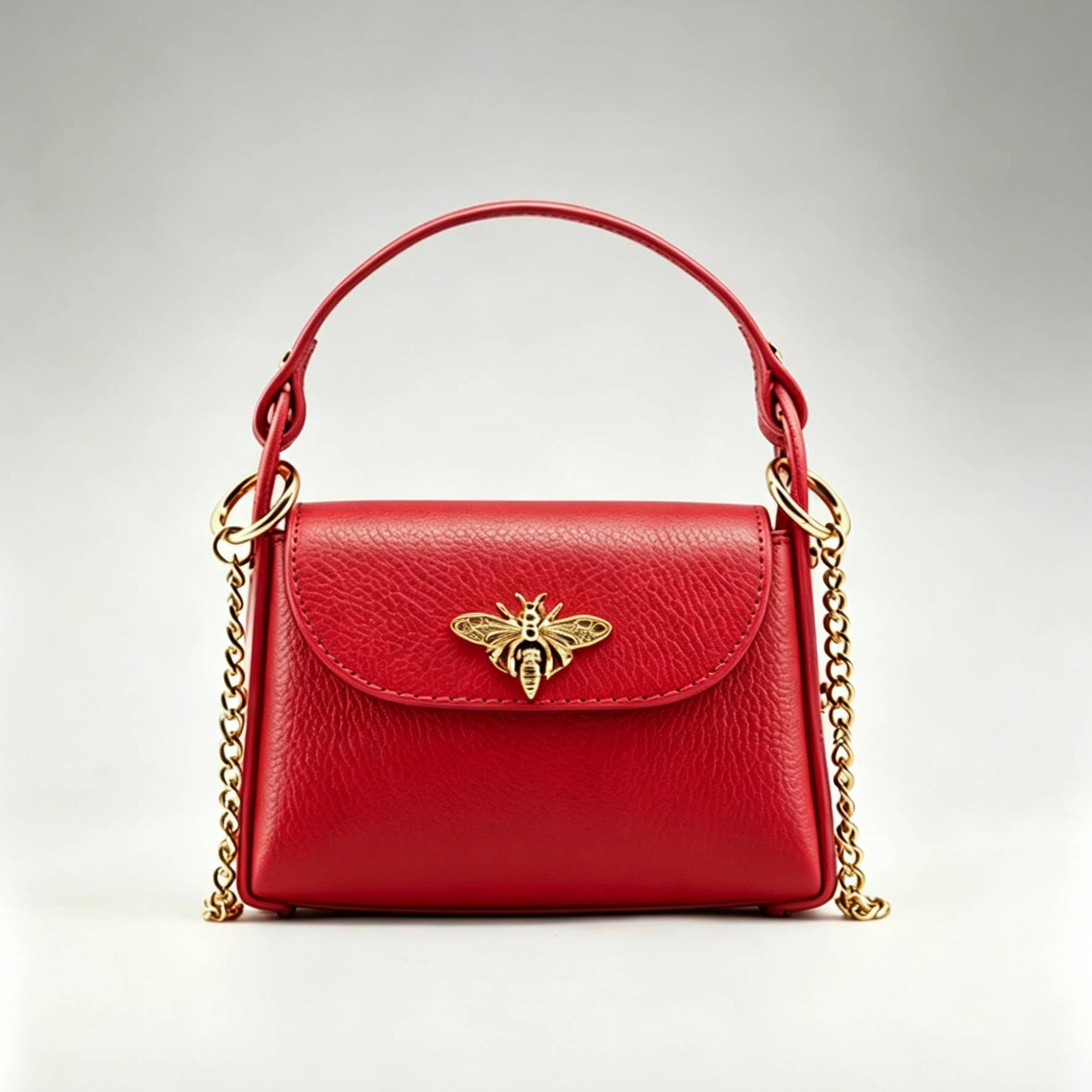 Bee Happy Mini Leather Crossbody Bag Purse Nanabags Rosso