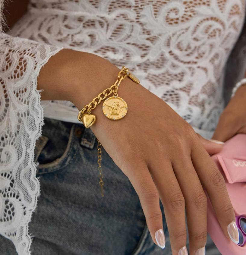 HoopLa - Odessy Coin Charm Bracelets-PVD Gold- Adult Fit Bracelet HoopLa
