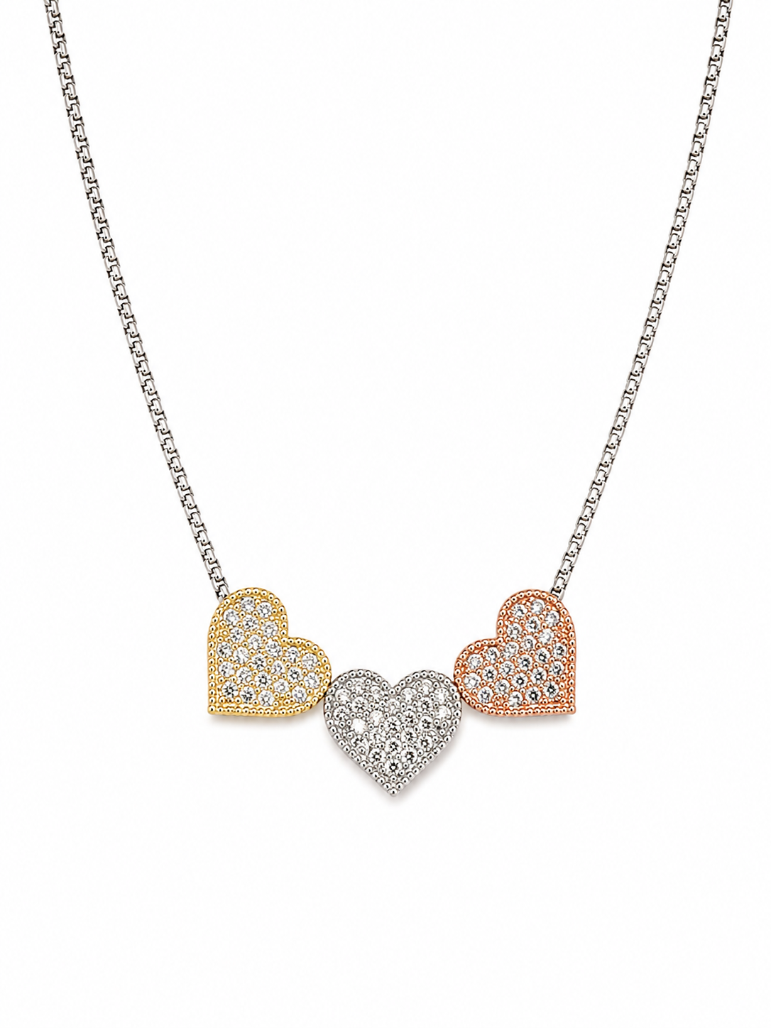 Crystal Heart Trio Necklace Accessories King of Glitz