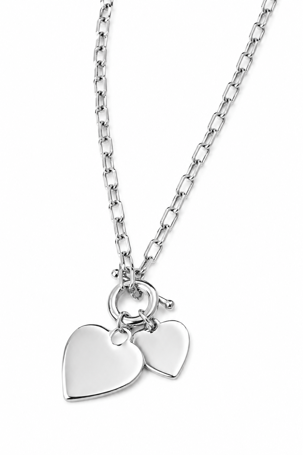 Twin Heart Charm Chain Necklace King of Glitz