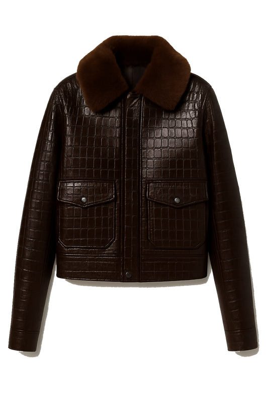 Embossed Croc Bomber by Hilary MacMillan Outerwear Hilary MacMillan Brown