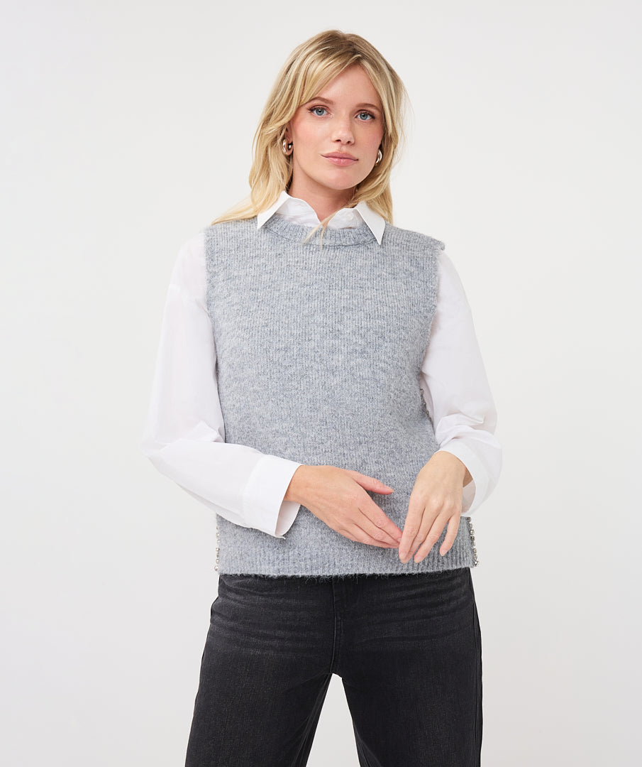 Diamond Knit Gilet by EsQualo in Light Grey | Maison Khloe
