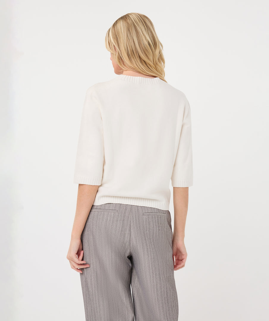 Shoulder-Detail Short-Sleeve Sweater by EsQualo in Off White | Maison Khloe