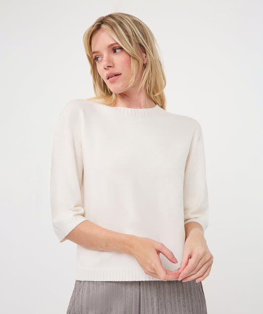 Shoulder-Detail Short-Sleeve Sweater by EsQualo in Off White | Maison Khloe