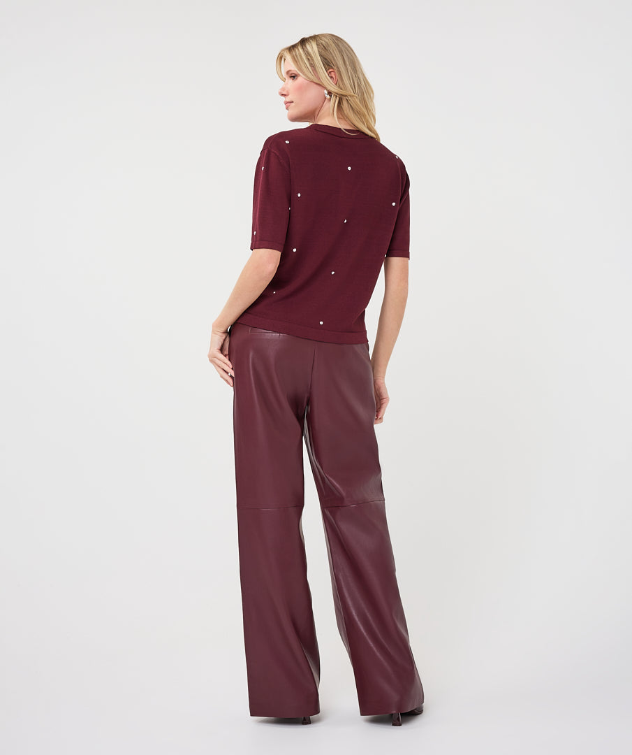Studded Short-Sleeve Sweater by EsQualo in Merlot | Maison Khloe