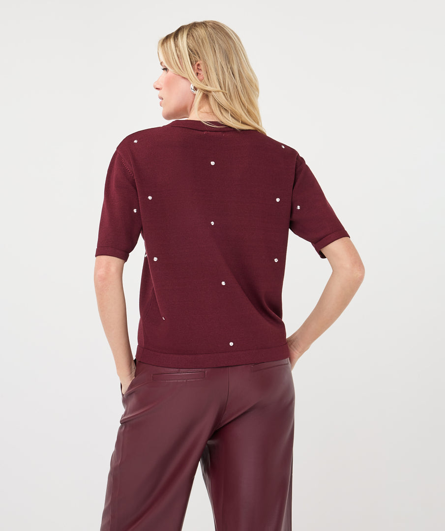 Studded Short-Sleeve Sweater by EsQualo in Merlot | Maison Khloe