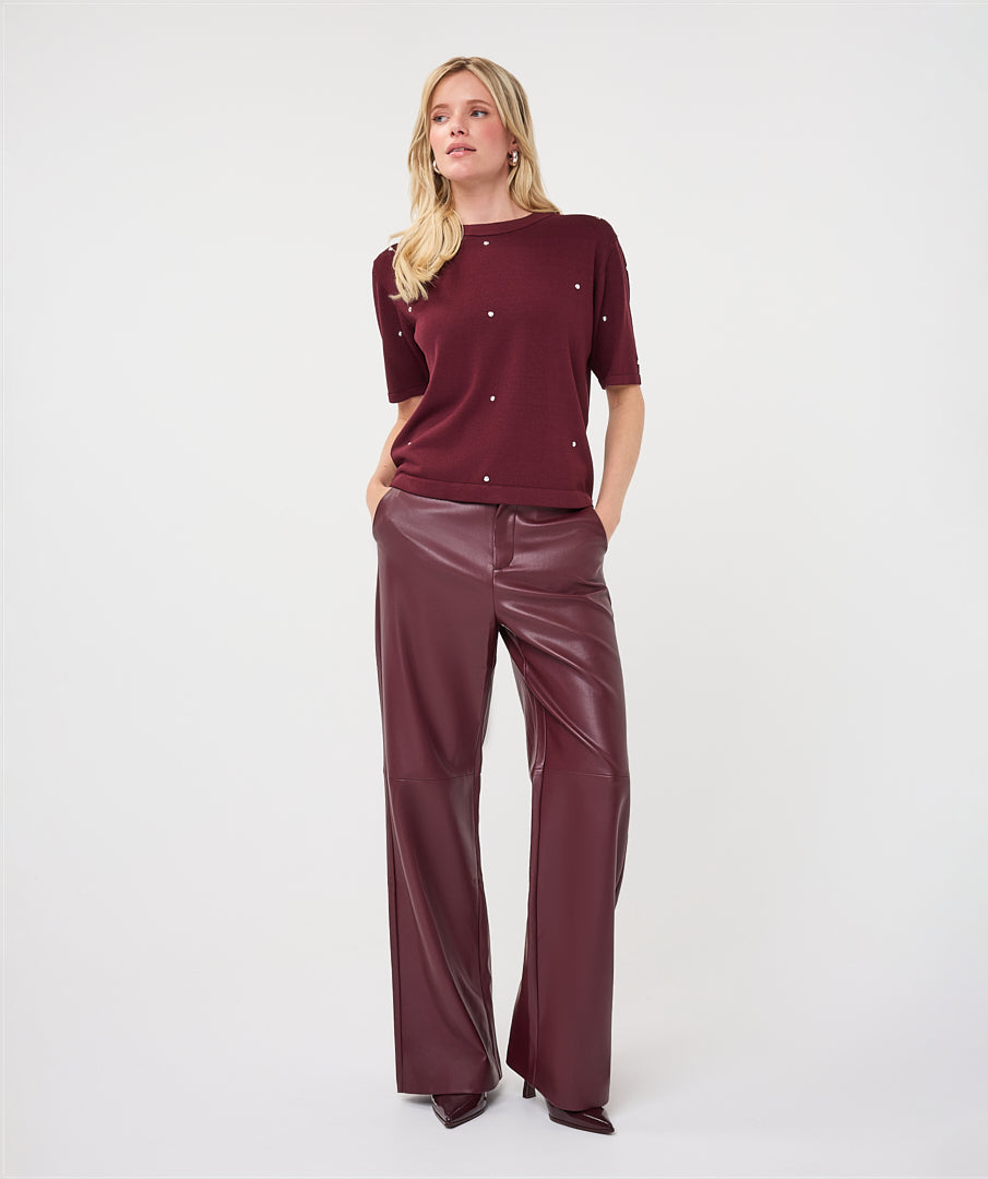 Studded Short-Sleeve Sweater by EsQualo in Merlot | Maison Khloe