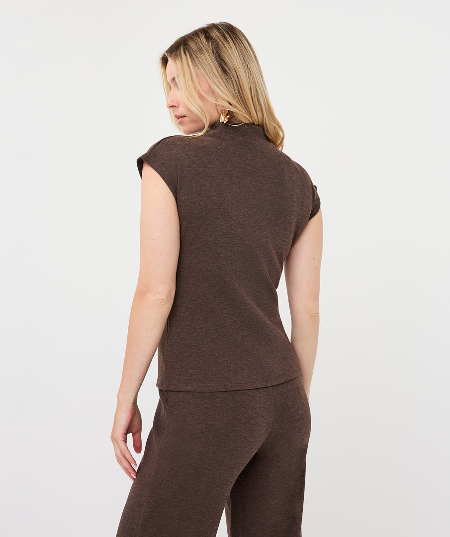 Sleeveless Mockneck Sweater by EsQualo in Cacao | Maison Khloe