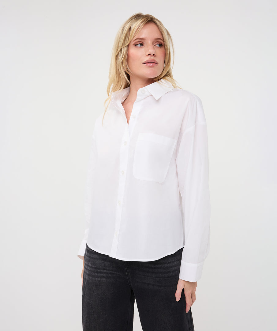 Oversized Pocket Poplin Blouse by EsQualo in Off White | Maison Khloe