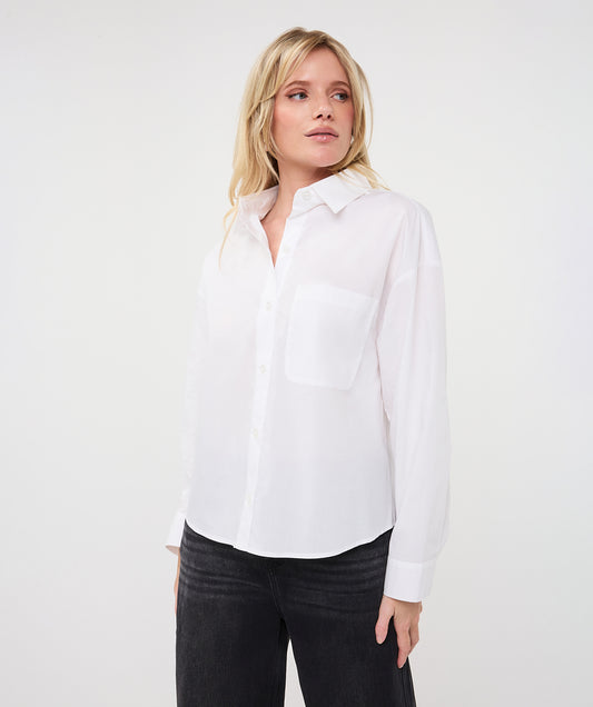 Oversized Pocket Poplin Blouse by EsQualo in Off White | Maison Khloe