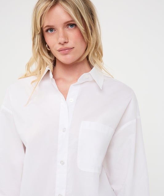 Oversized Pocket Poplin Blouse by EsQualo in Off White | Maison Khloe
