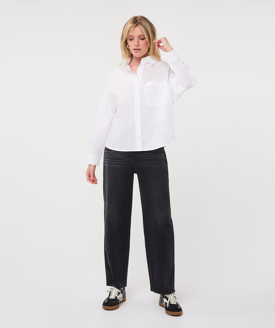 Oversized Pocket Poplin Blouse by EsQualo in Off White | Maison Khloe