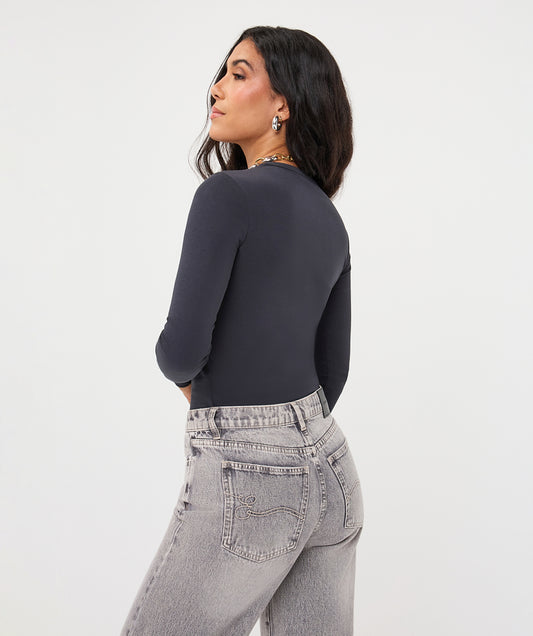 Long-Sleeve Crewneck Top by EsQualo in Dark Gray | Maison Khloe