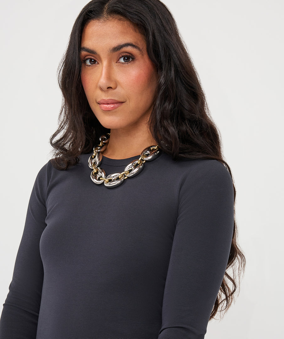 Long-Sleeve Crewneck Top by EsQualo in Dark Gray | Maison Khloe