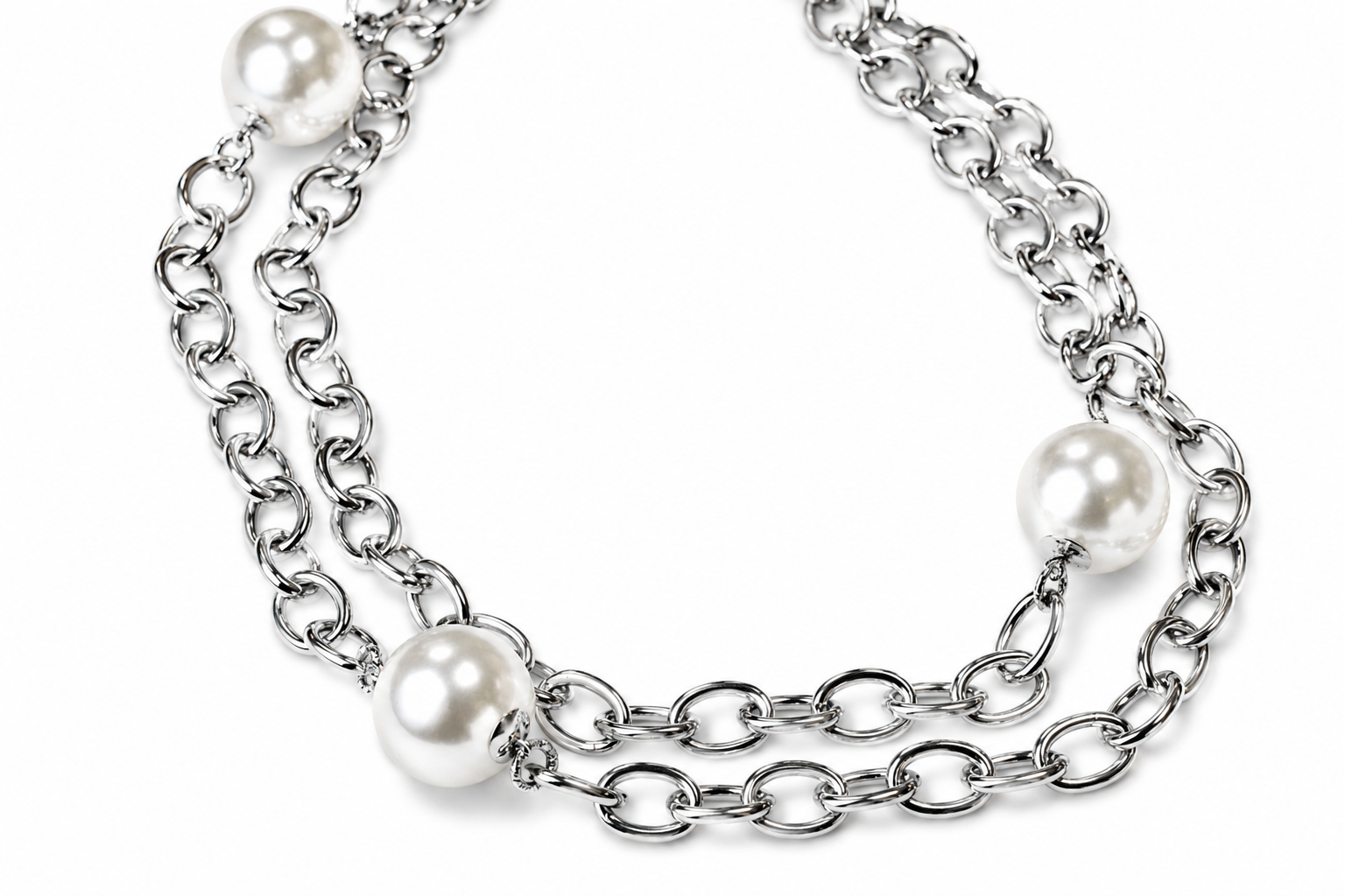 Double Chain Pearl Necklace Necklace King of Glitz