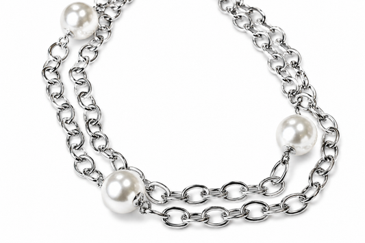 Double Chain Pearl Necklace Necklace King of Glitz