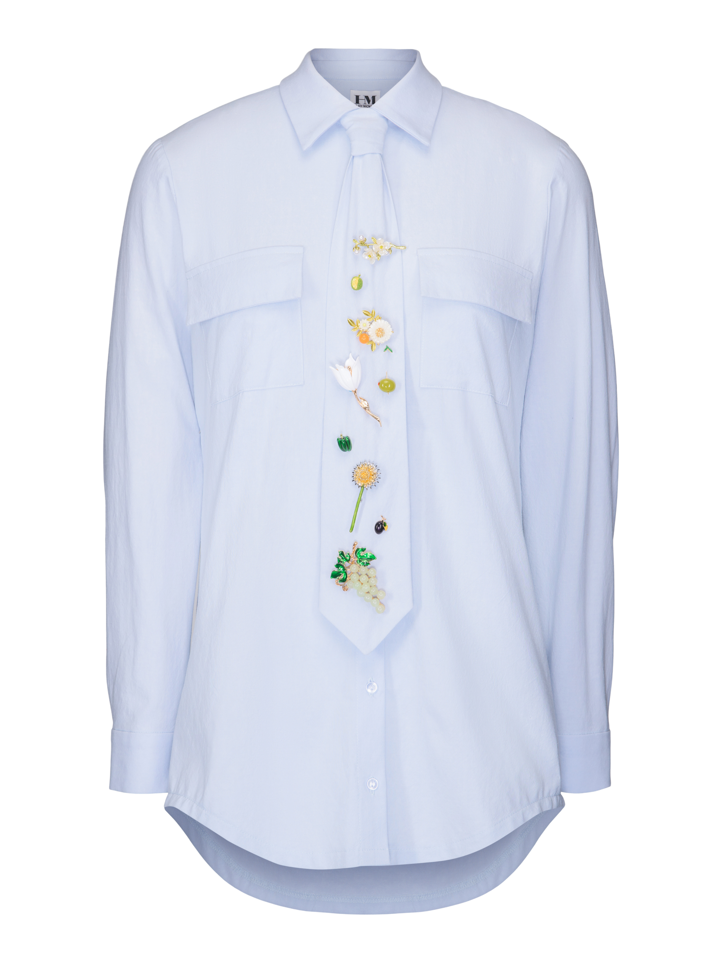 Tie-Blouse with Pins by Hilary MacMillan Blouse Hilary MacMillan Light Blue