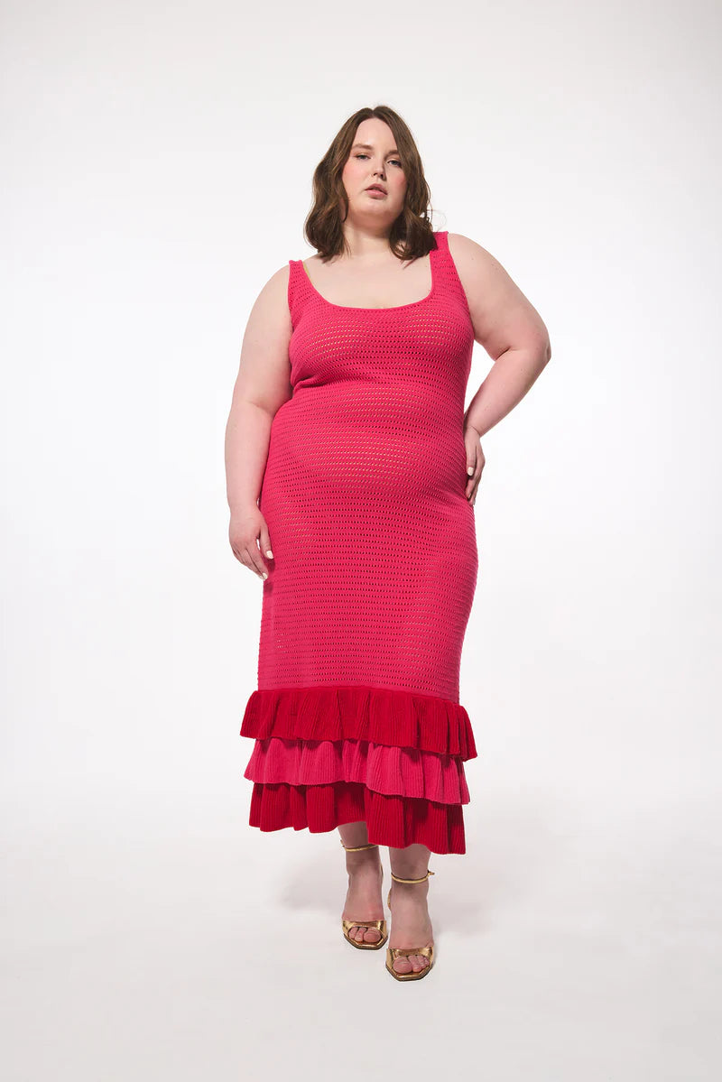 Crochet Knit Ruffle Hem Dress by Hilary MacMillan Apparel Hilary MacMillan