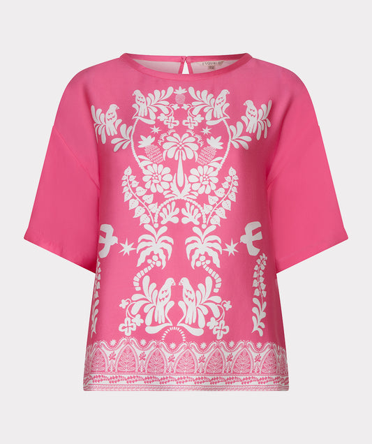 Pink Print Top by EsQualo Tops EsQualo Fuschia