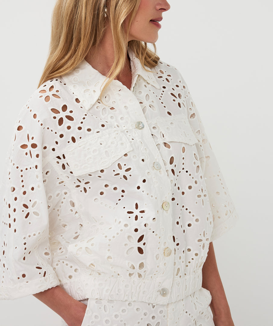 Short Sleeve Off White Jacket by EsQualo Outerwear EsQualo Off White
