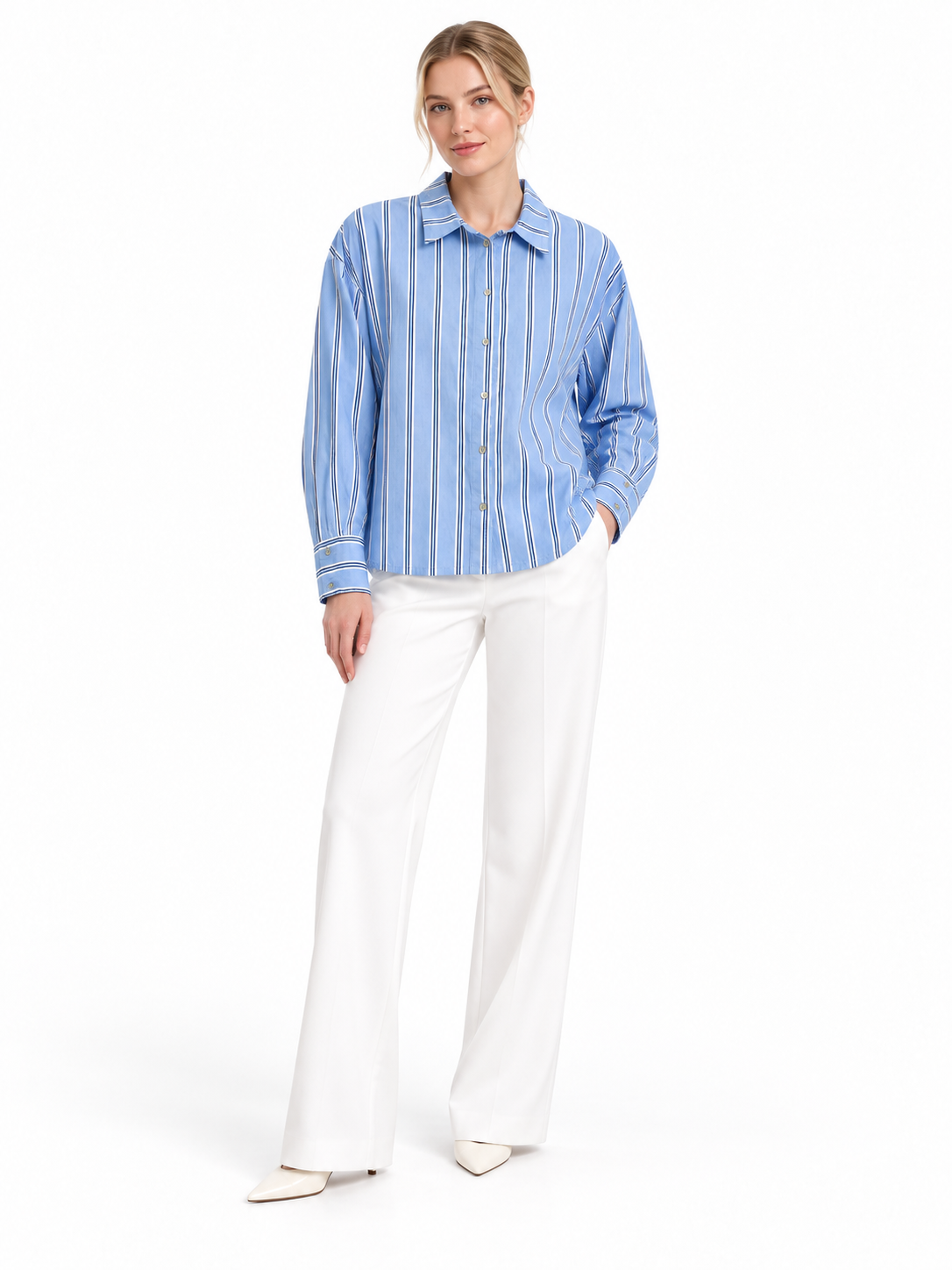 Striped Blouse by Brandtex Tops Brandtex Blue Stripe