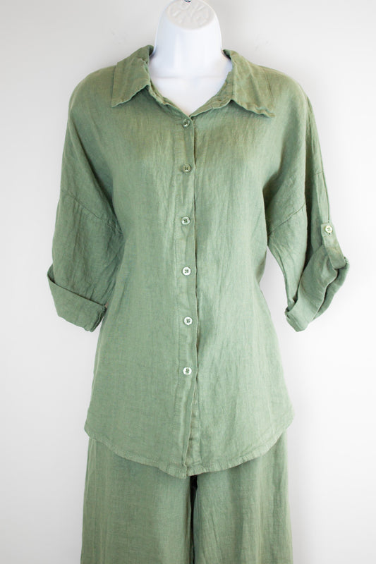 Linen Shirt by Jessica Laura Blouse Jessica Laura Olive