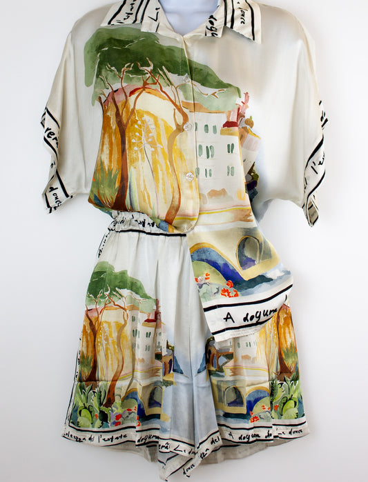 Italy Printed Shorts by Jessica Laura Shorts Jessica Laura White