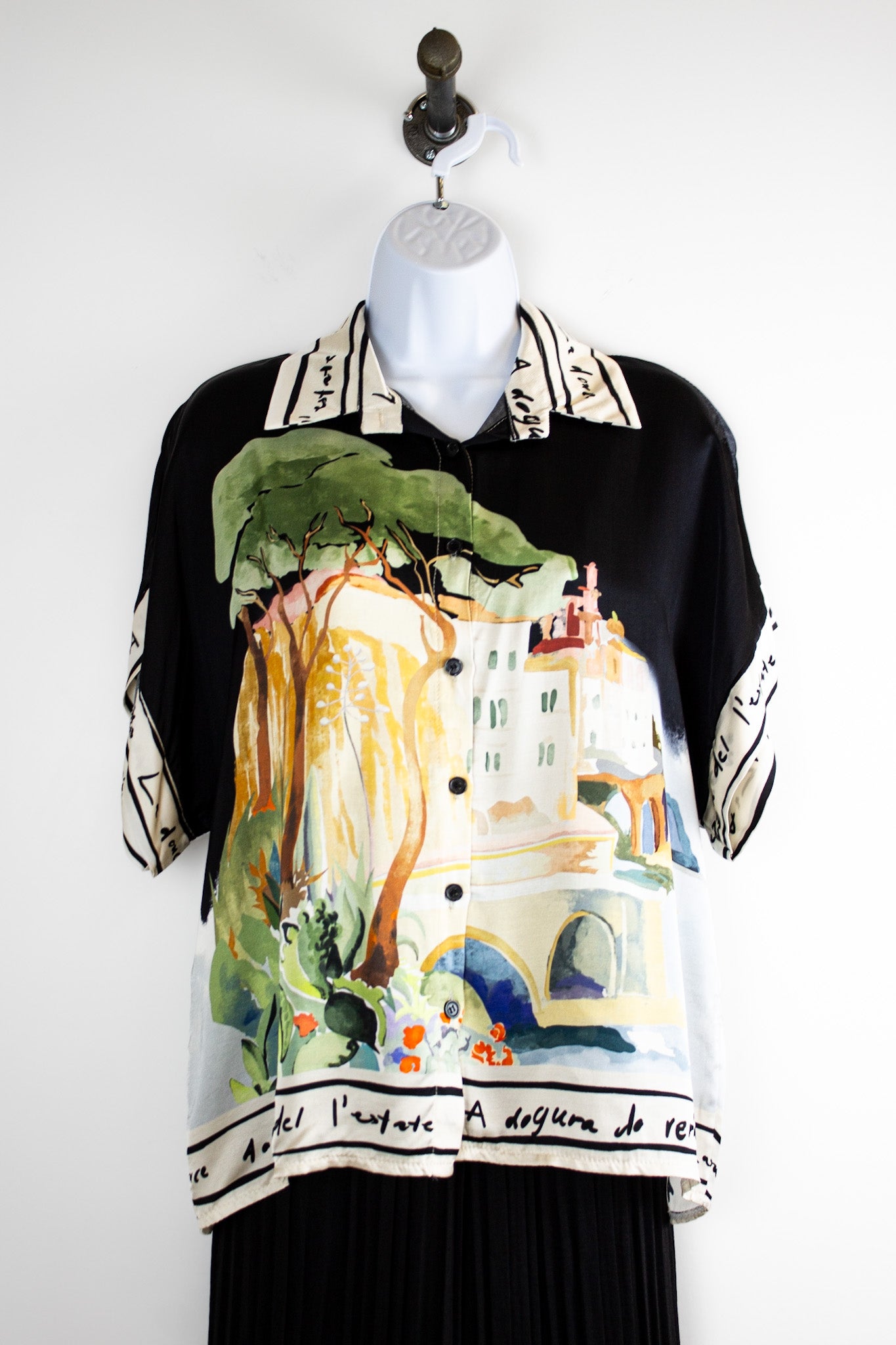Italian Print Silky Top by Jessica Laura Blouse Jessica Laura Black