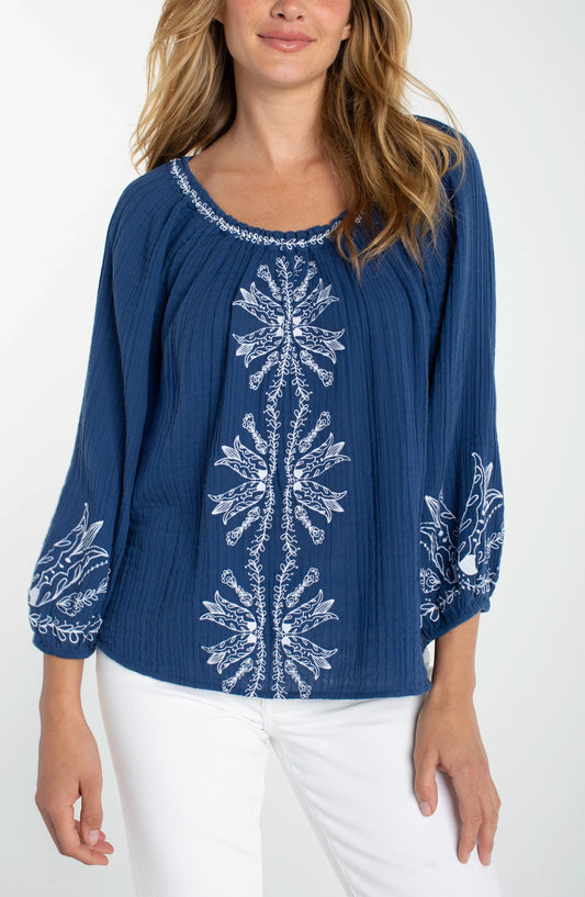 Embroidered Cotton Top by Liverpool Blouse Liverpool Blue