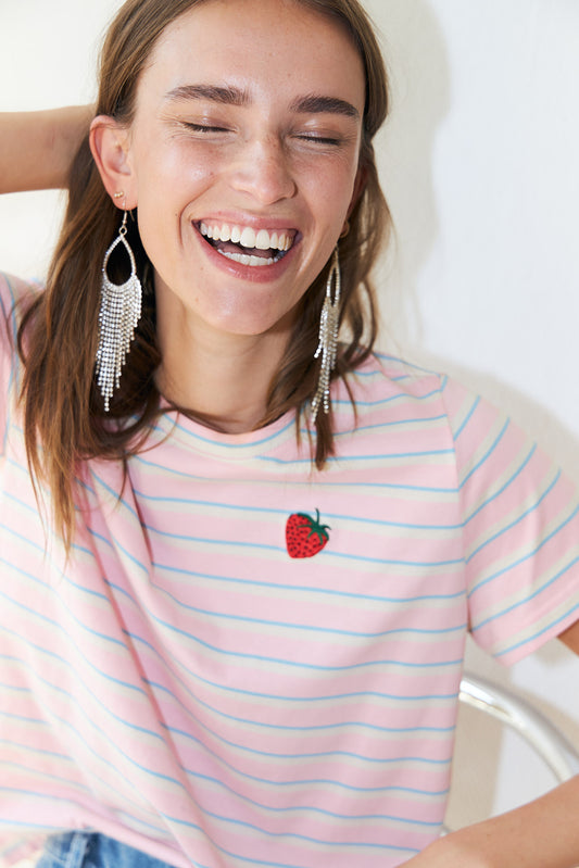 Roma Striped Tee by Lollys Laundry Tee Shirt Lollys Laundry Pink