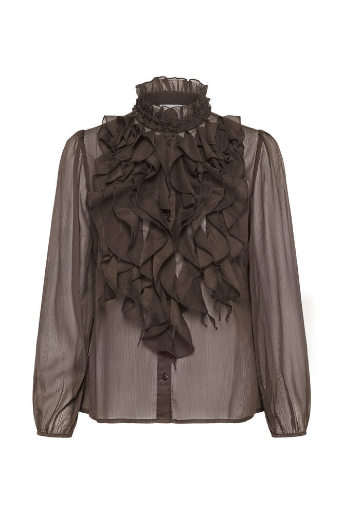 Lilja ruffle blouse in Chocolate Brown by Saint Tropez