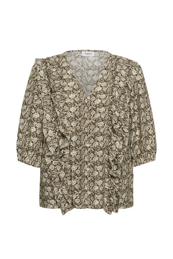 Saint Tropez Tristessa Floral Blouse in Dark Earth Flower Paper