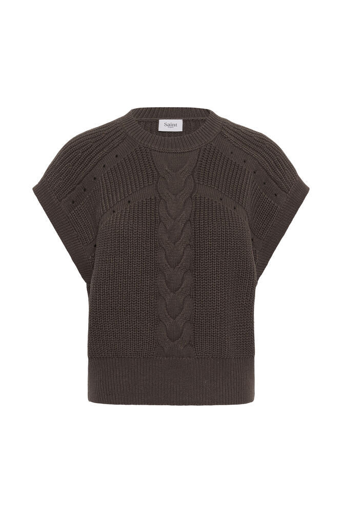 Trune Knit Waistcoat by Saint Tropez in Chocolate Brown by Saint Tropez