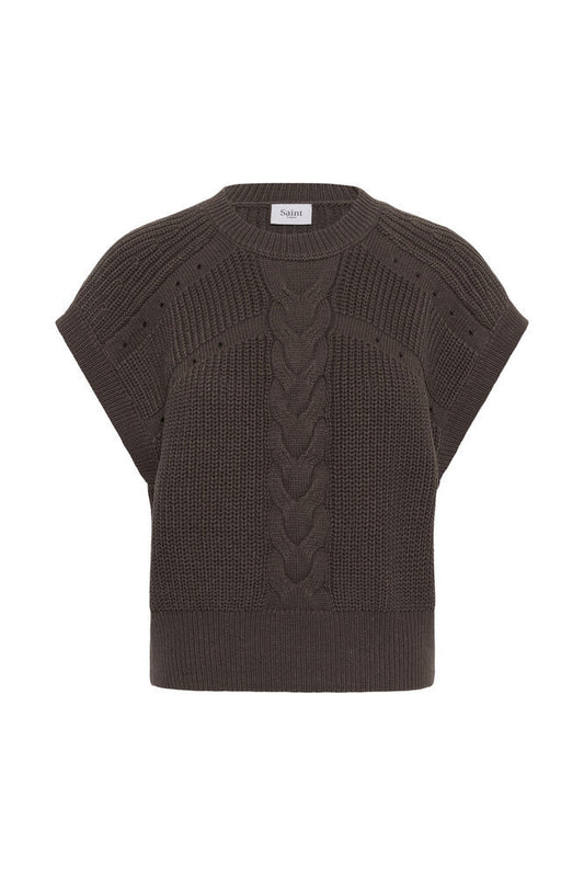 Trune Knit Waistcoat by Saint Tropez in Chocolate Brown by Saint Tropez