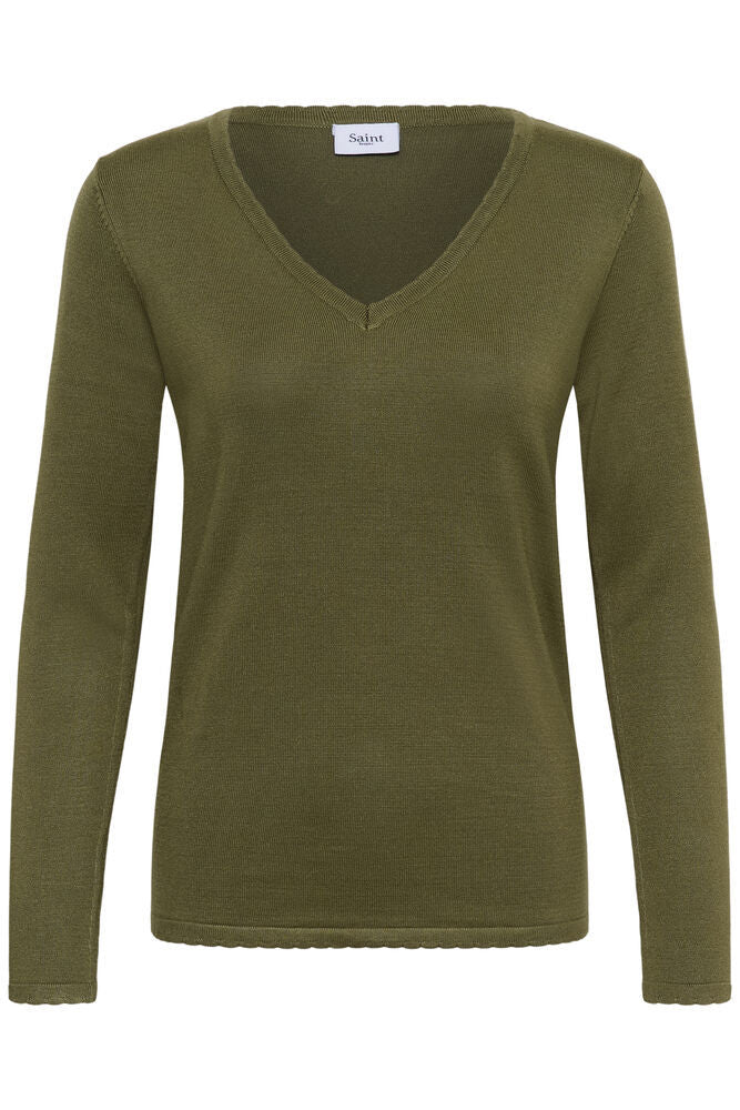 Mila V-Neck Pullover in Four Leaf Clover Melange by Saint Tropez