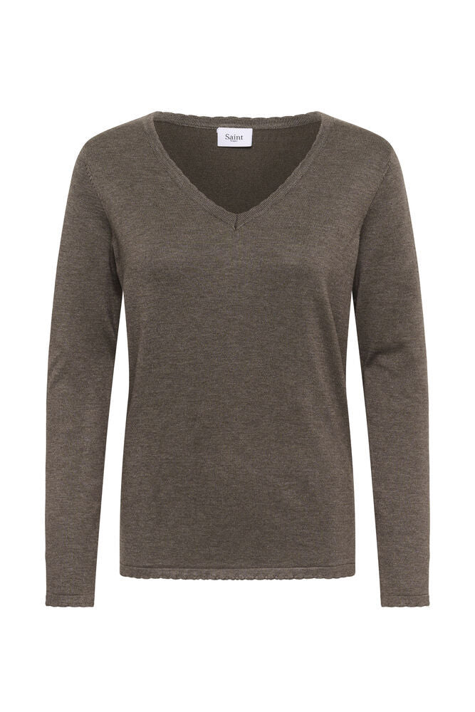 Mila V-Neck Pullover in Mink Melange by Saint Tropez