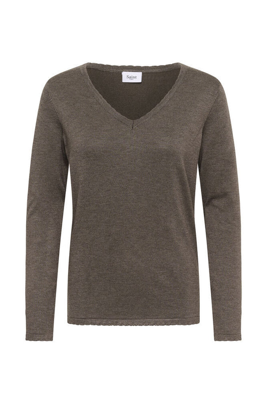 Mila V-Neck Pullover in Mink Melange by Saint Tropez