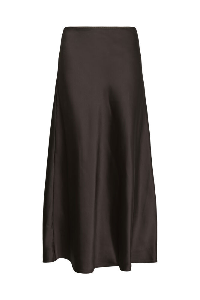 Soaked in Luxury Anna Satin-Look Midi Skirt in Ganache